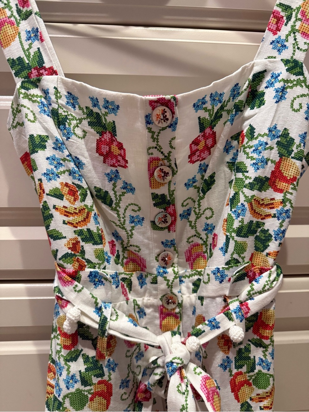 FARM Rio White Floral Cross-Stitch Print Jumpsuit
